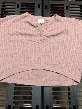 Pink Rose Blush Cable-Knit Henley Crop Sweater